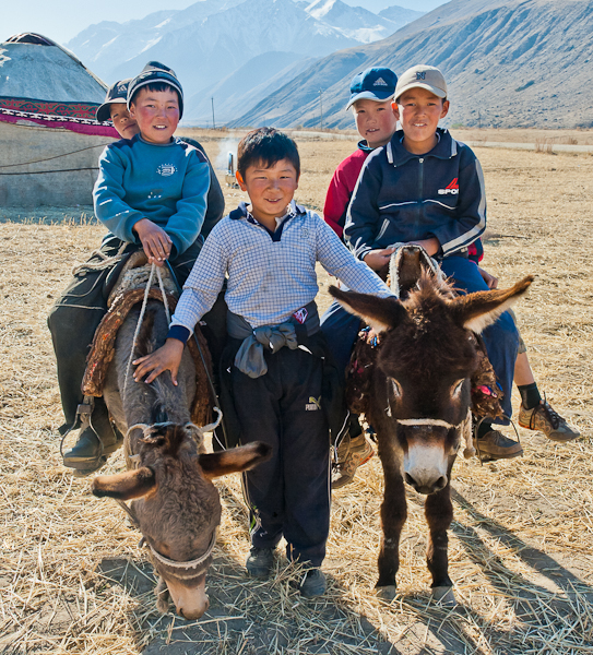 Kyrgyz boys and donkeys