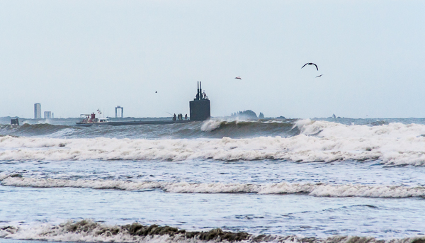 Submarine leaving the US Navy dock at Port Canaveral
