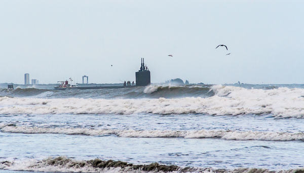 Submarine leaving the US Navy dock at Port Canaveral 