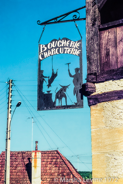 Boucherie-Charcuterie shop sign in Les Eyzies, Dordogne 