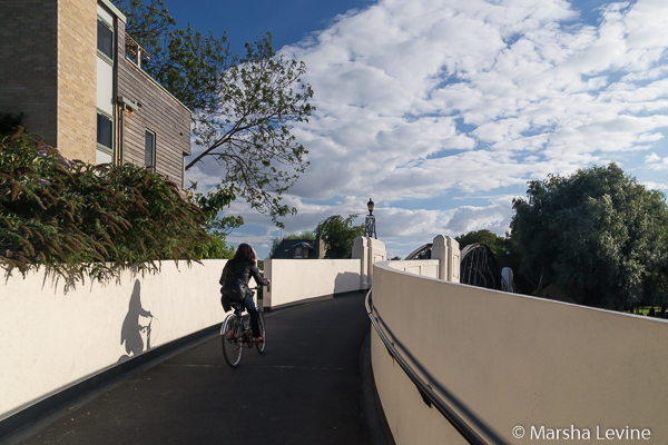 Cyclist on the Fort St George Bridge, Cambridge