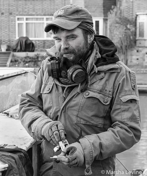 Adam on his Dutch barge, Vrijheid ('Freedom') in Cambridge