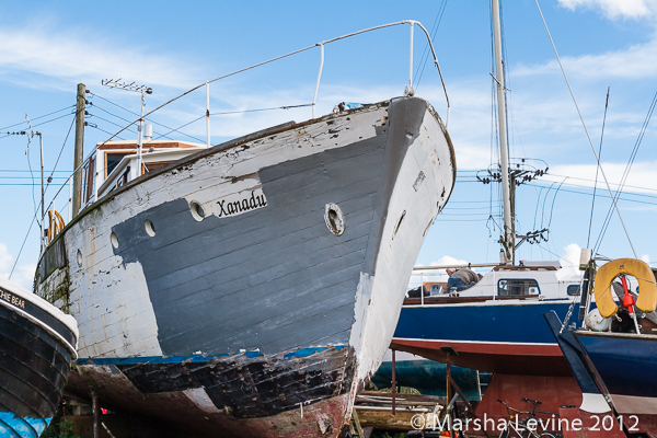 Boats under restoration at the Southwold boatyard (Suffolk)